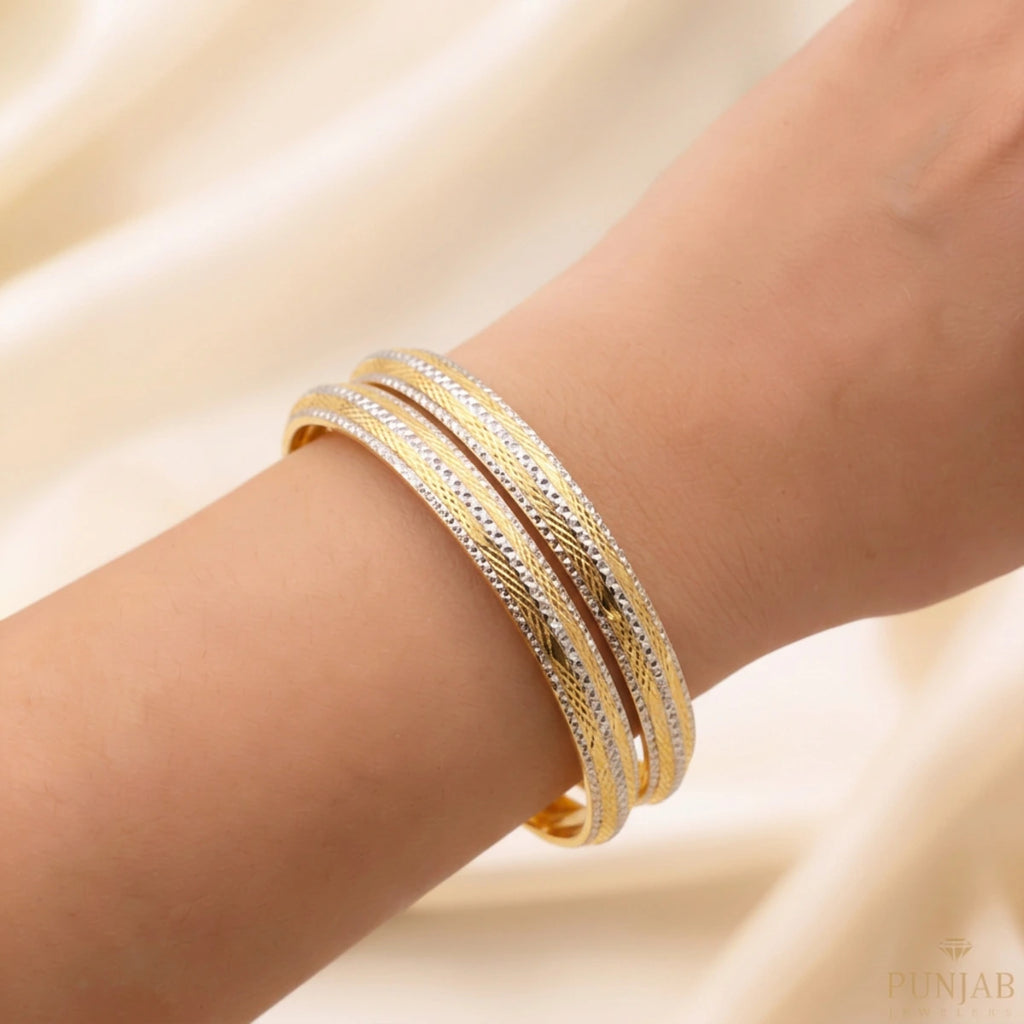 22K Yellow Gold Two Tone Bangles – Elegant Dual Finish Design