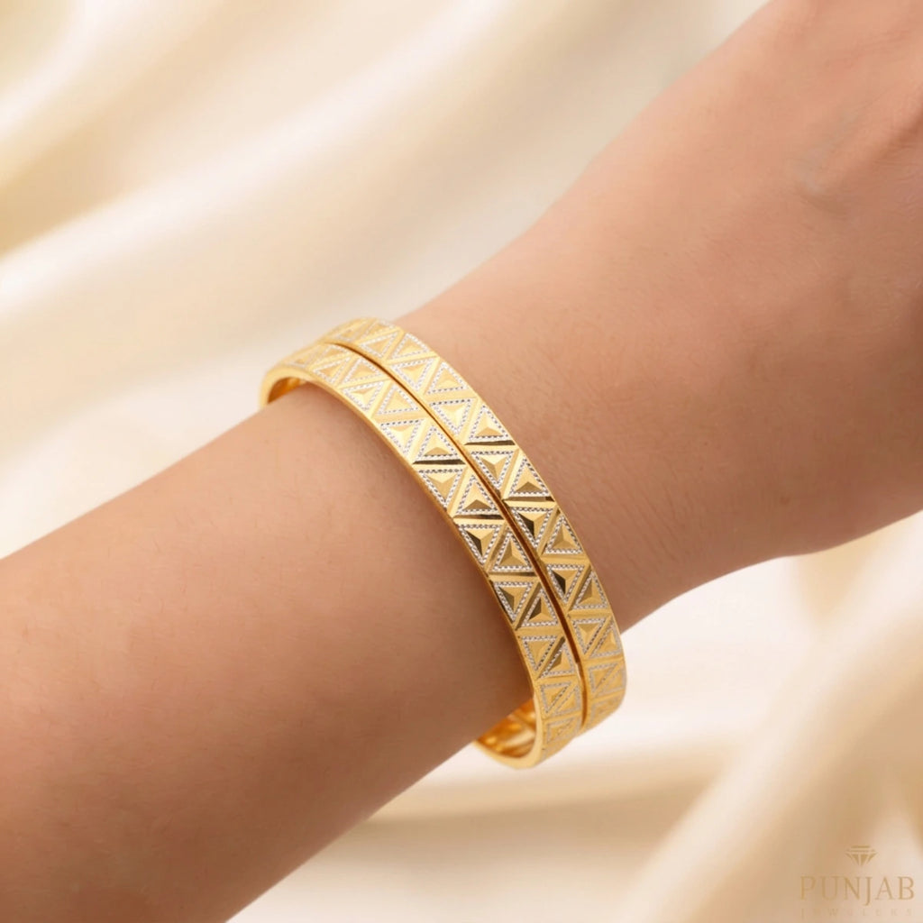 22K Yellow Gold Two Tone Bangles – Elegant Dual Finish Design