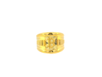 22K Yellow Gold Wide Band Ring with Engraved "B" and Cross Motif