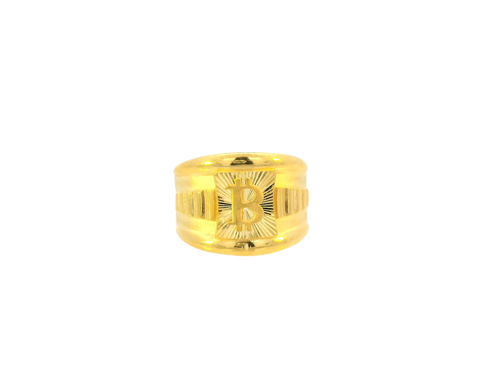 22K Yellow Gold Wide Band Ring with Engraved "B" and Cross Motif
