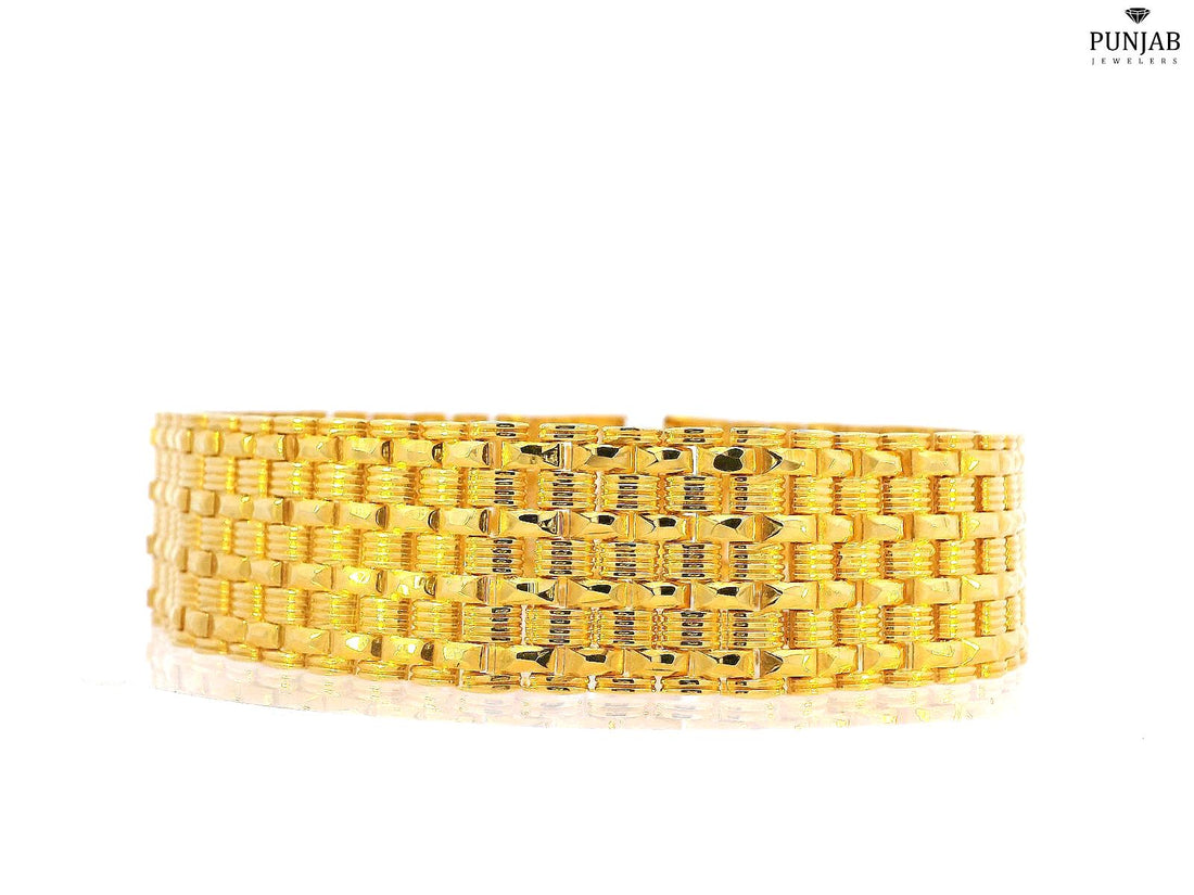 22K Yellow Gold Wide Bracelet with Leather Cord Lock