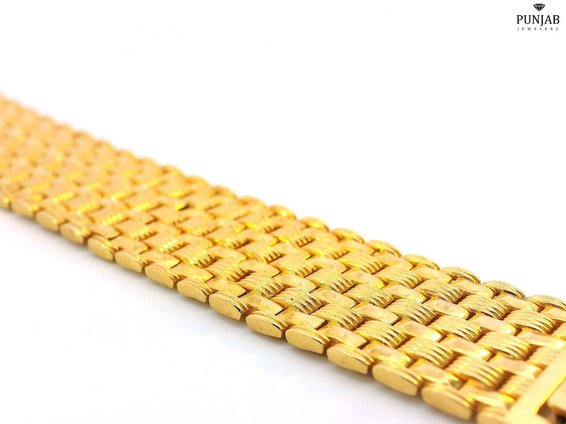 22K Yellow Gold Wide Bracelet with Leather Cord Lock