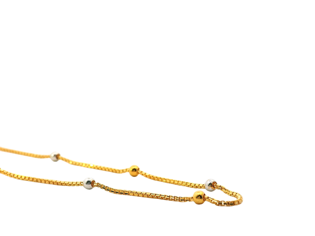 22K Yellow and White Gold Beaded Chain – 17 Inches
