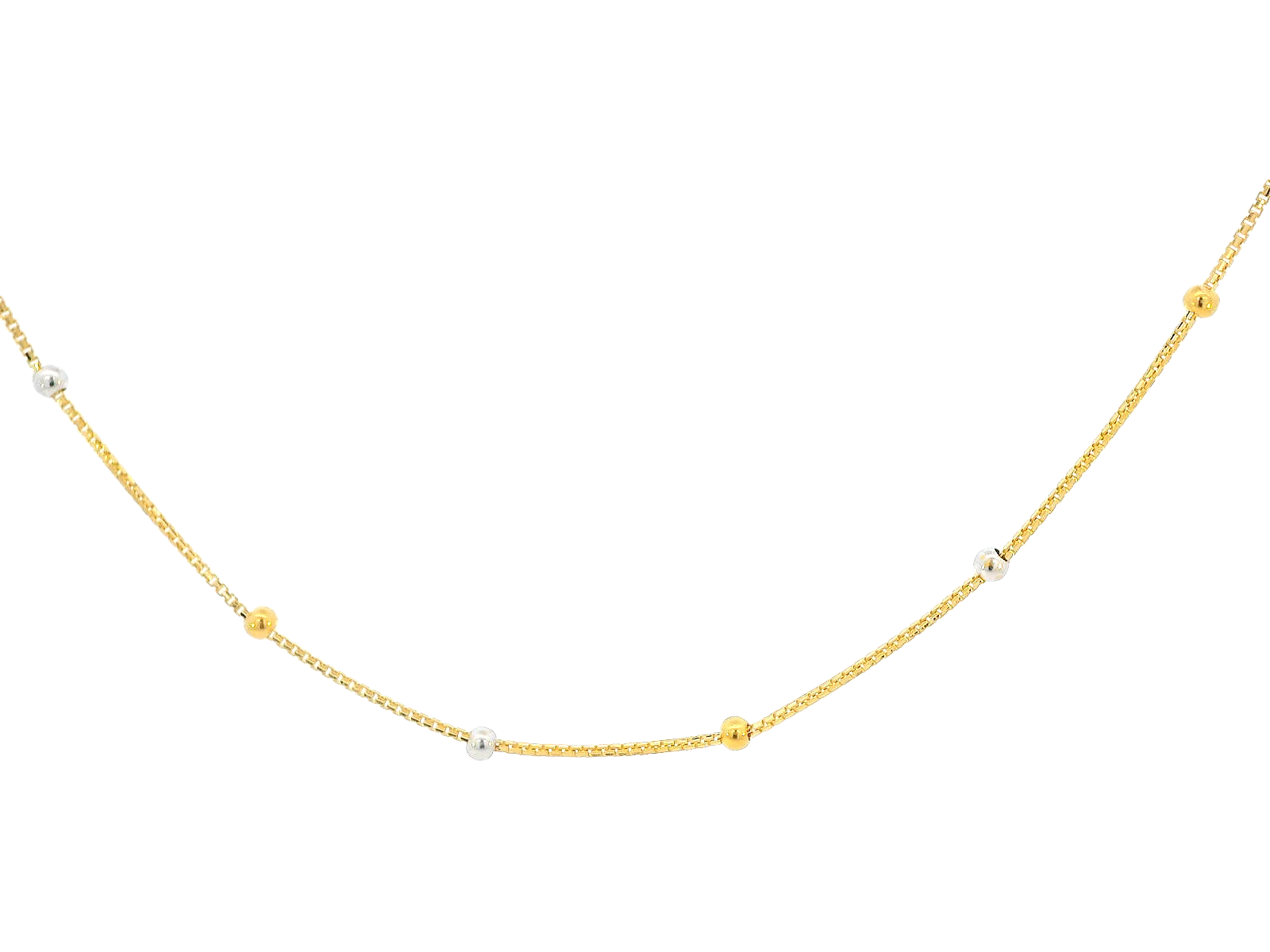 22K Yellow and White Gold Beaded Chain – 17 Inches
