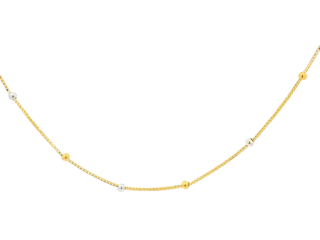 22K Yellow and White Gold Beaded Chain – 17 Inches