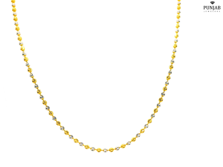 22K Yellow and White Gold Beaded Necklace with 1.05mm Width