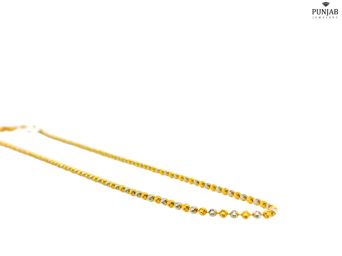 22K Yellow and White Gold Beaded Necklace with 1.05mm Width