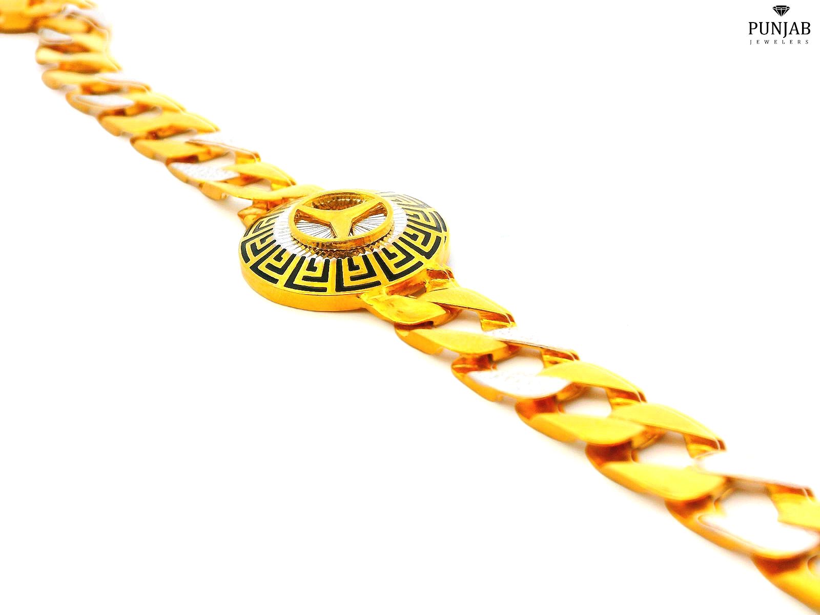 22K Yellow and White Gold Bracelet with Greek Key Design and S-Lock Closure