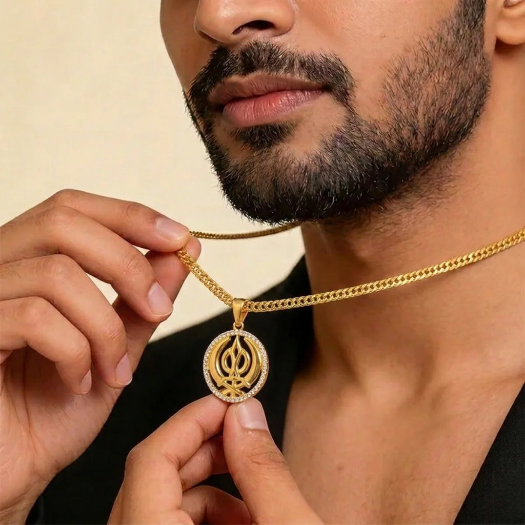 22K Yellow &amp; White Gold Khanda Pendant