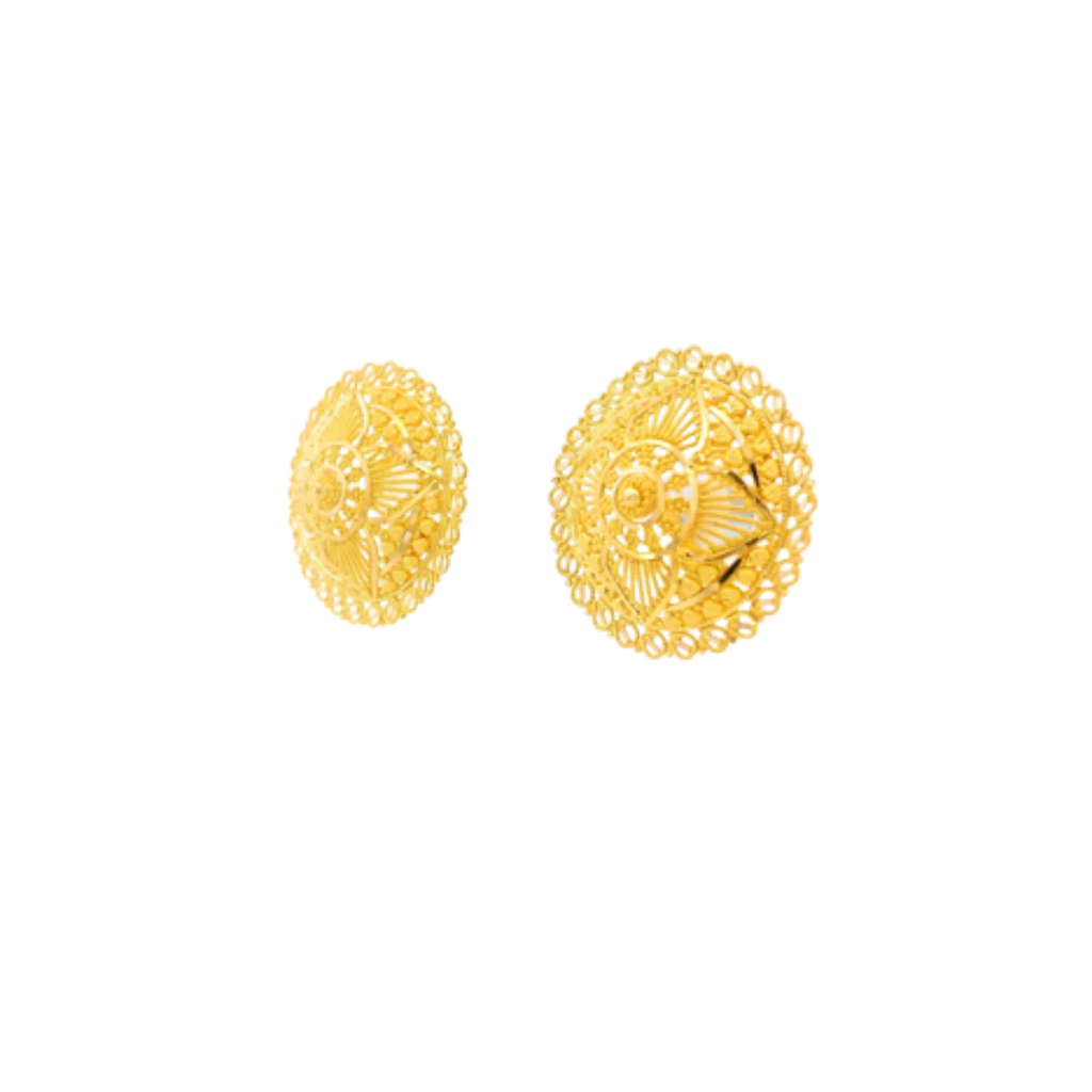 22K Yellow Gold Traditional Stud Earrings | Heavy Luxury Polished Tops