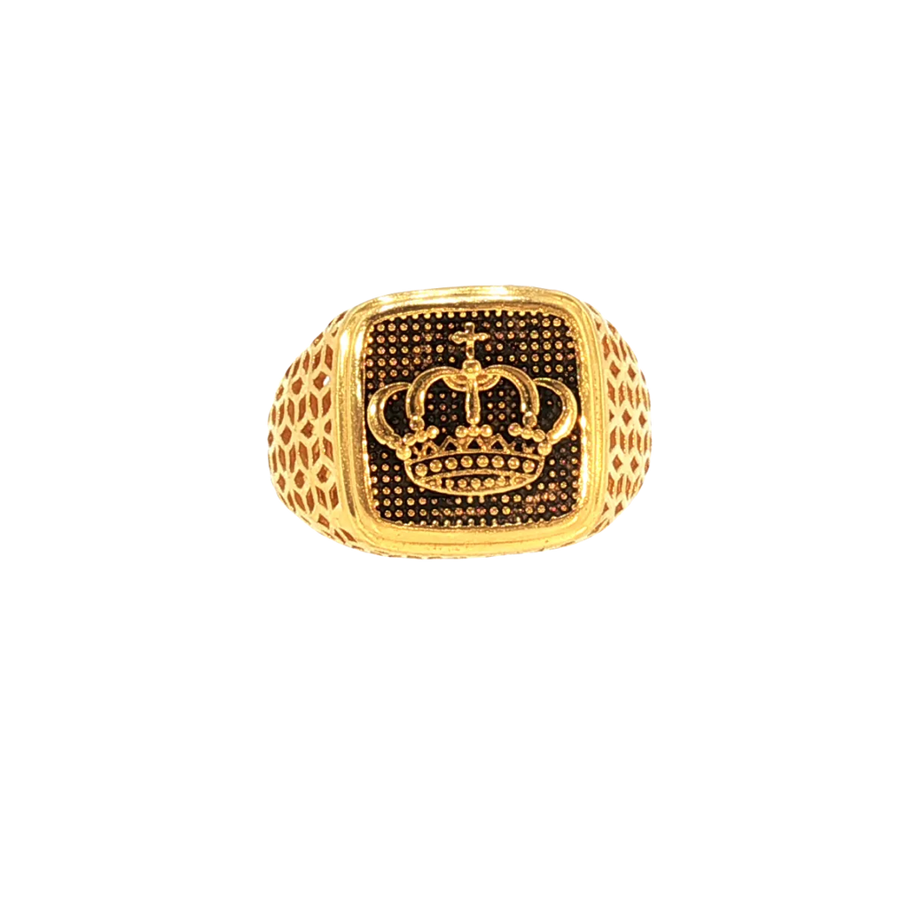 22K Men’s Yellow Gold Fancy Ring – 7.4g, Polished Finish, Resizable, Size 10.5