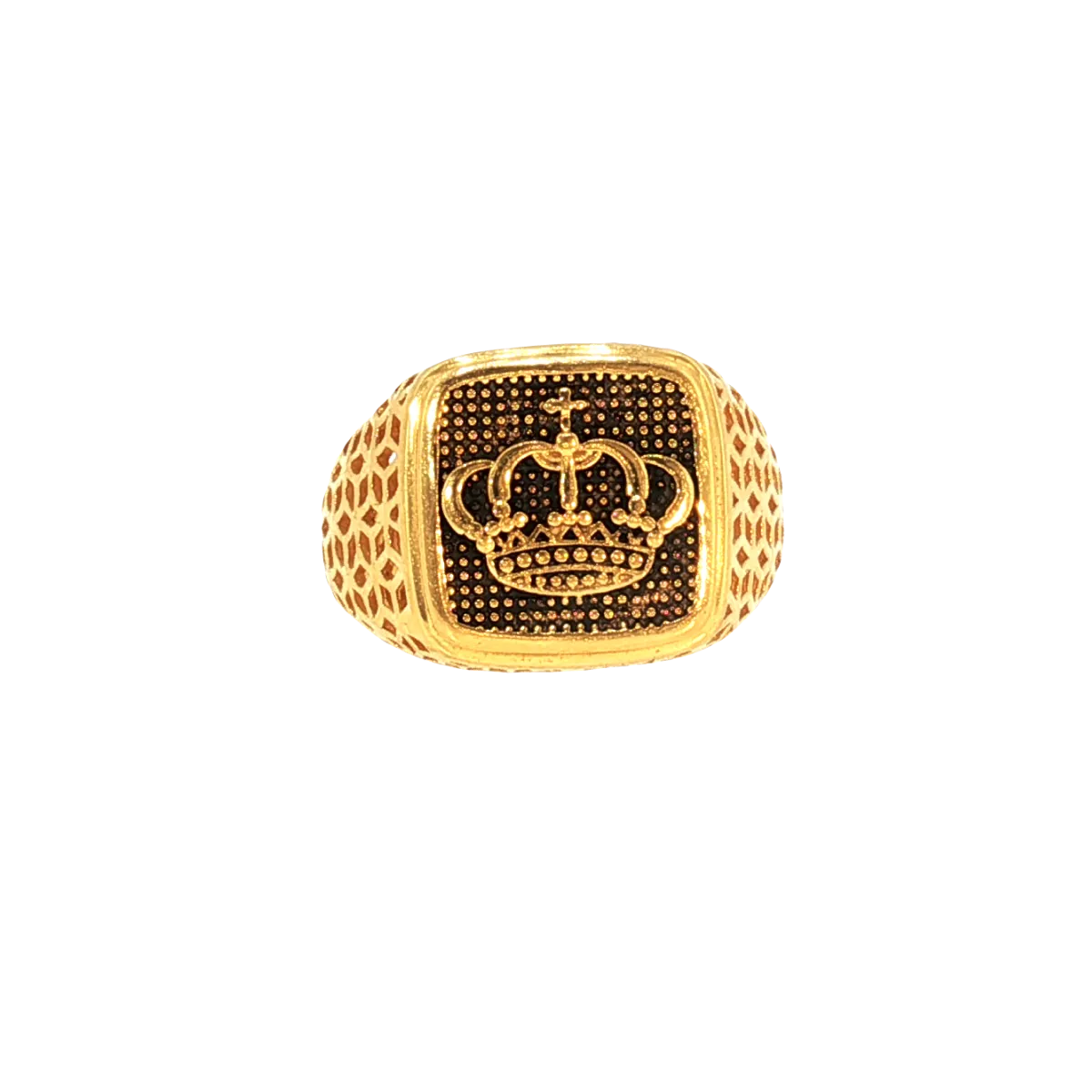 22K Men’s Yellow Gold Fancy Ring – 7.4g, Polished Finish, Resizable, Size 10.5