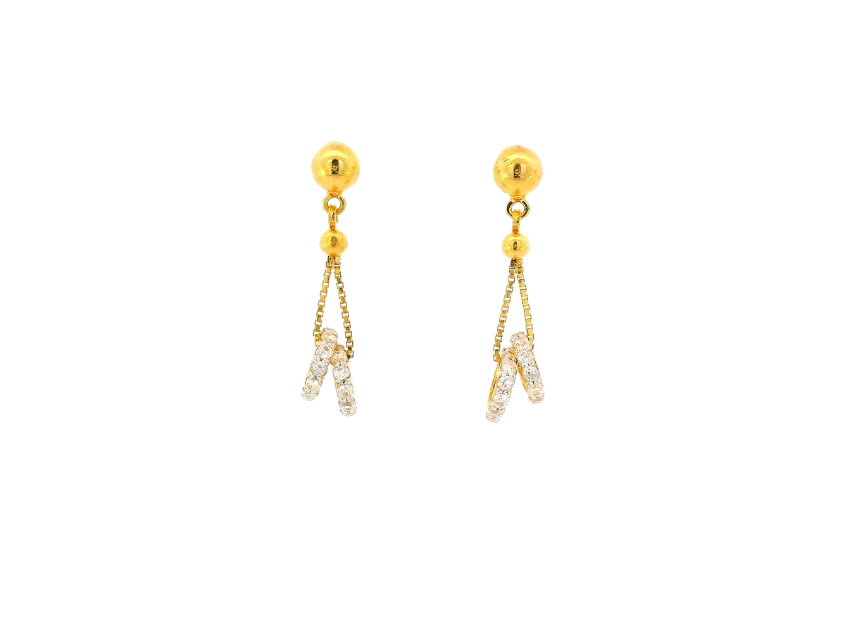 22k Gold Cubic Zirconia Hanging Earrings