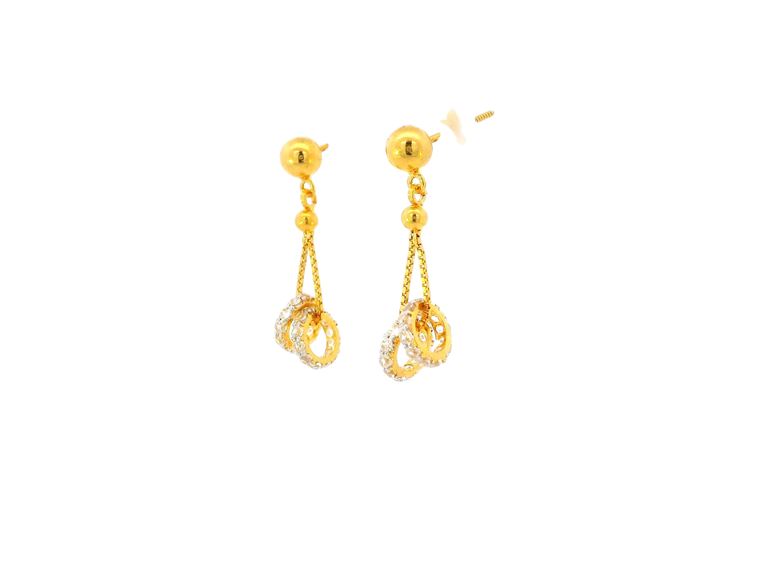 22k Gold Cubic Zirconia Hanging Earrings