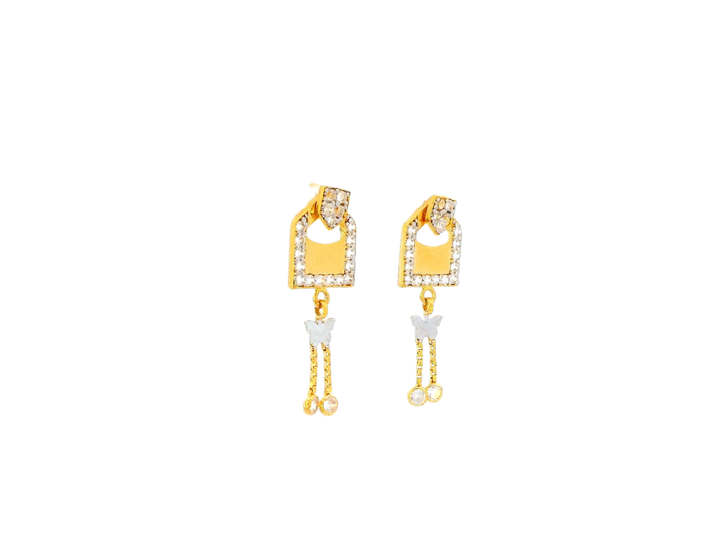 22k Gold Dual-Tone Hanging Earrings with Cubic Zirconia