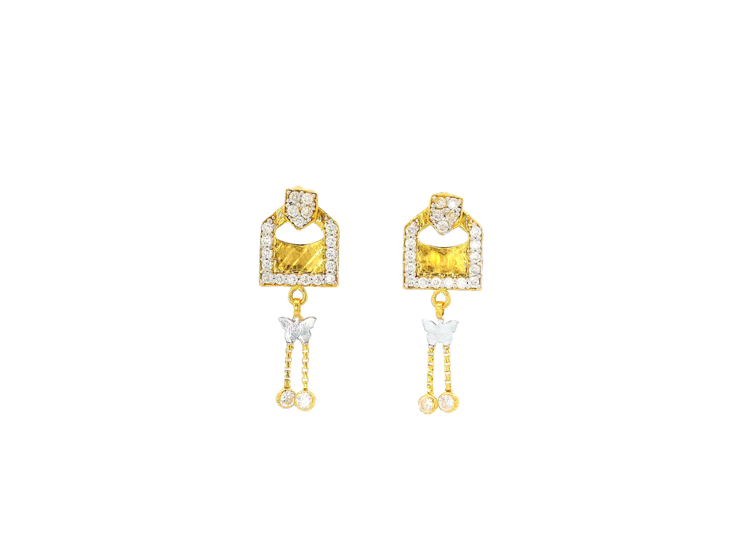 22k Gold Dual-Tone Hanging Earrings with Cubic Zirconia