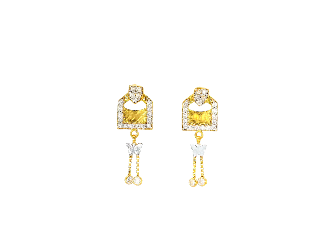 22k Gold Dual-Tone Hanging Earrings with Cubic Zirconia
