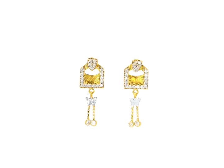 22k Gold Dual-Tone Hanging Earrings with Cubic Zirconia