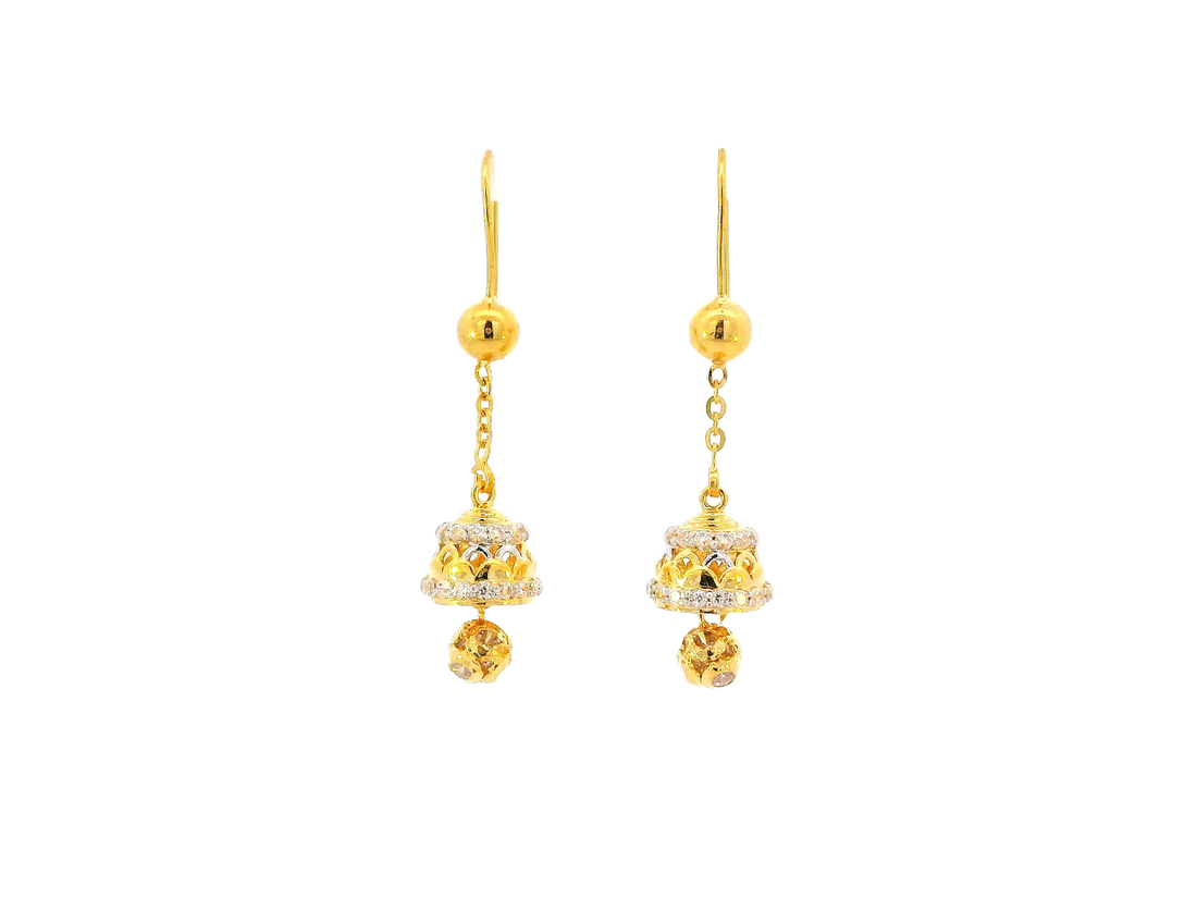 22k Gold Dual-Tone Jhumka Hanging Earrings with Cubic Zirconia