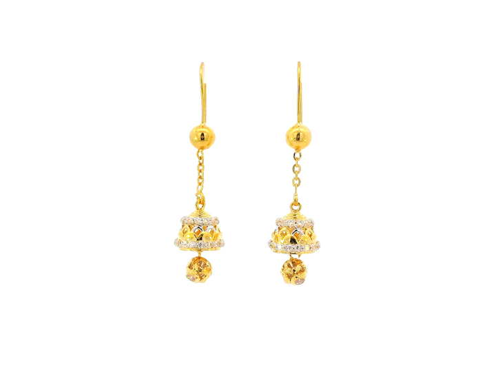 22k Gold Dual-Tone Jhumka Hanging Earrings with Cubic Zirconia