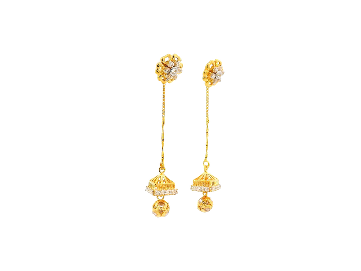 22k Gold Floral Hanging Earrings with Cubic Zirconia