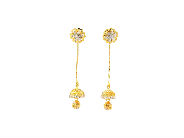 22k Gold Floral Hanging Earrings with Cubic Zirconia