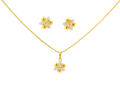22k Gold Floral Pendant and Earring Set with Cubic Zirconia