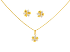 22k Gold Floral Pendant and Earring Set with Cubic Zirconia