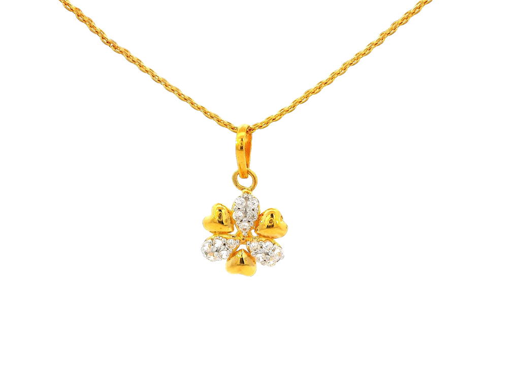 22k Gold Floral Pendant and Earring Set with Cubic Zirconia