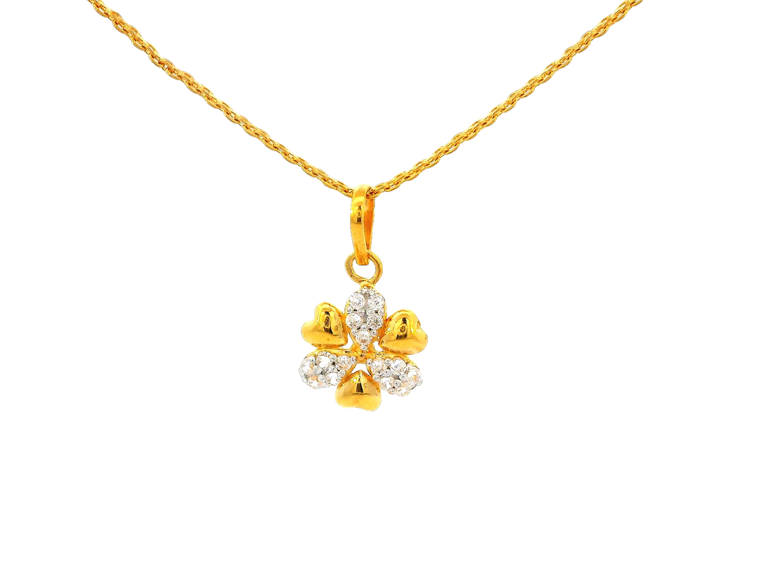 22k Gold Floral Pendant and Earring Set with Cubic Zirconia