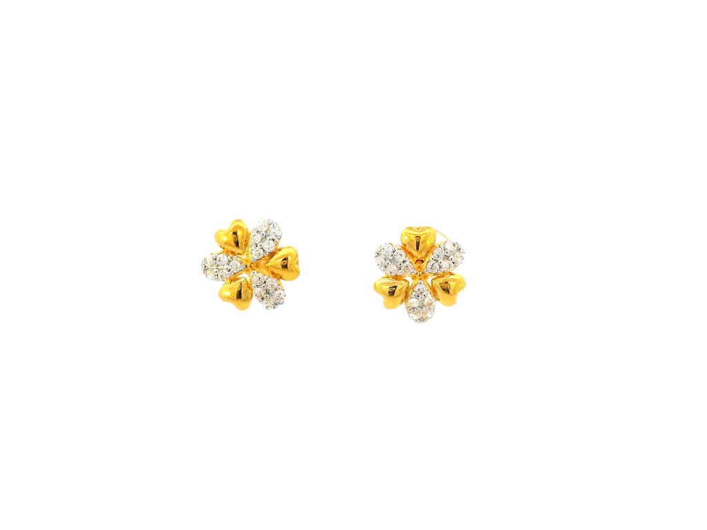 22k Gold Floral Pendant and Earring Set with Cubic Zirconia