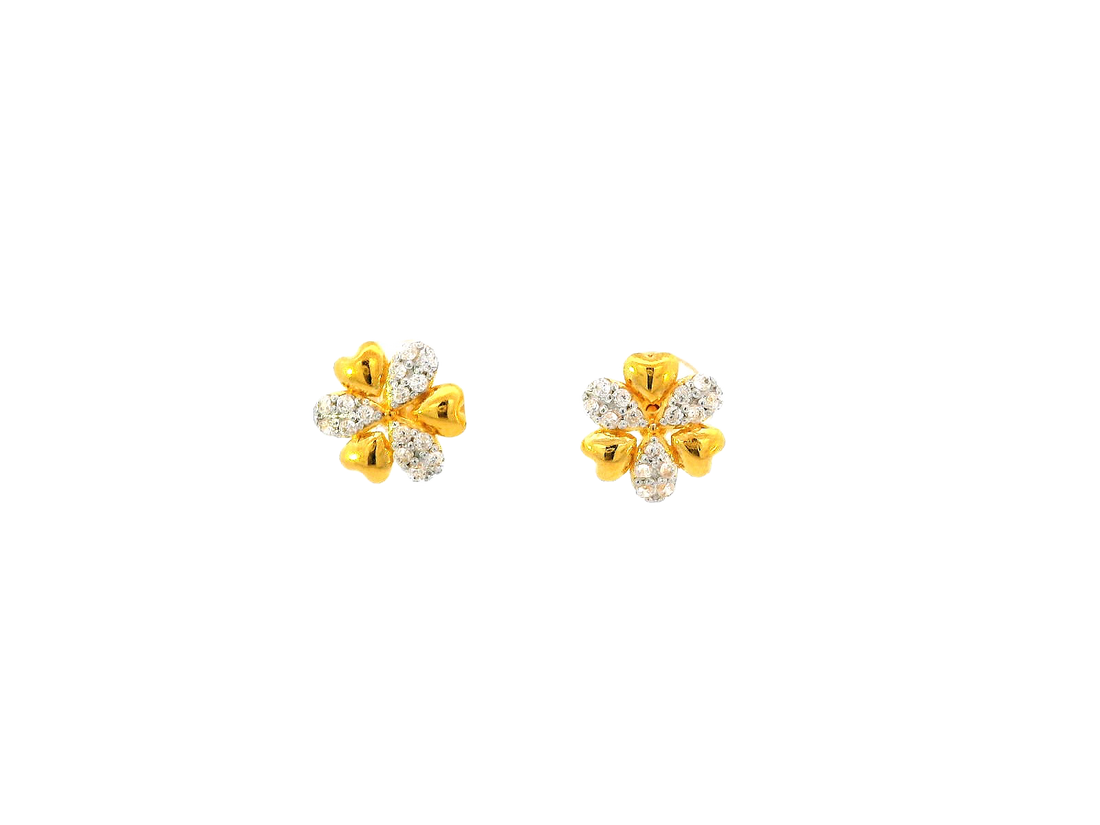 22k Gold Floral Pendant and Earring Set with Cubic Zirconia