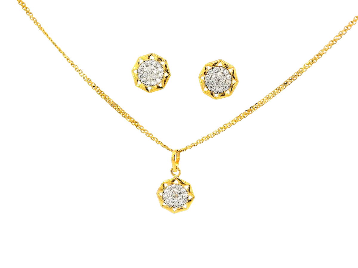 22k Gold Geometric Jewelry Set with Earrings and Pendant – Punjab