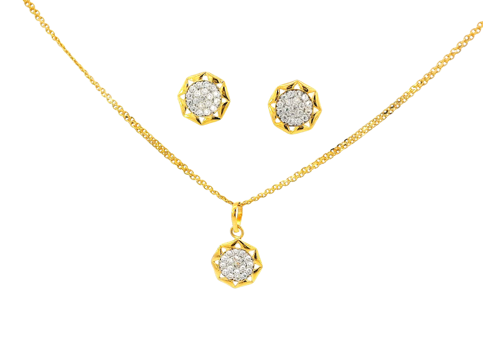 22k Gold Geometric Jewelry Set with Earrings and Pendant