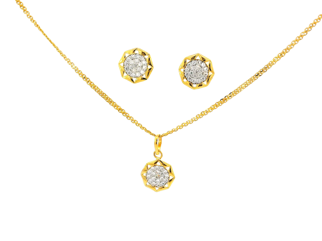 22k Gold Geometric Jewelry Set with Earrings and Pendant