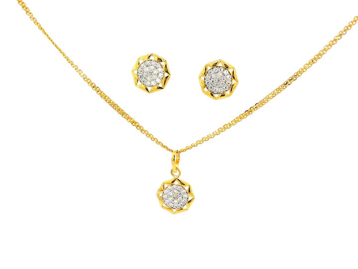 22k Gold Geometric Jewelry Set with Earrings and Pendant