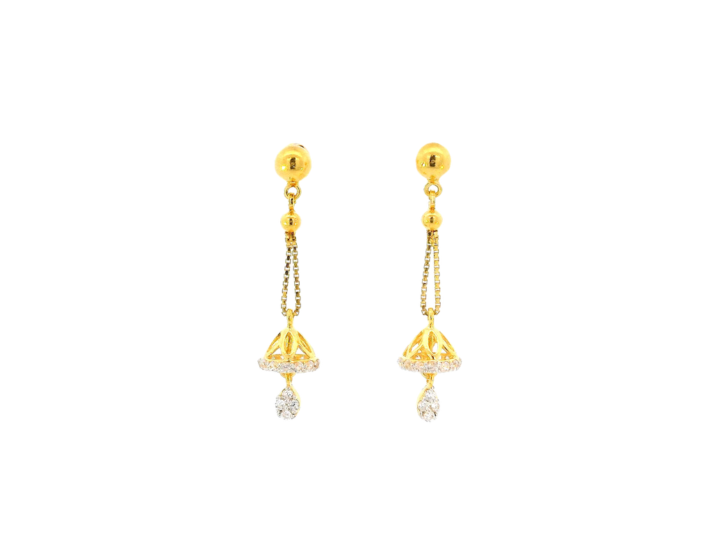 22k Gold Hanging Earrings with Bell Drop Design