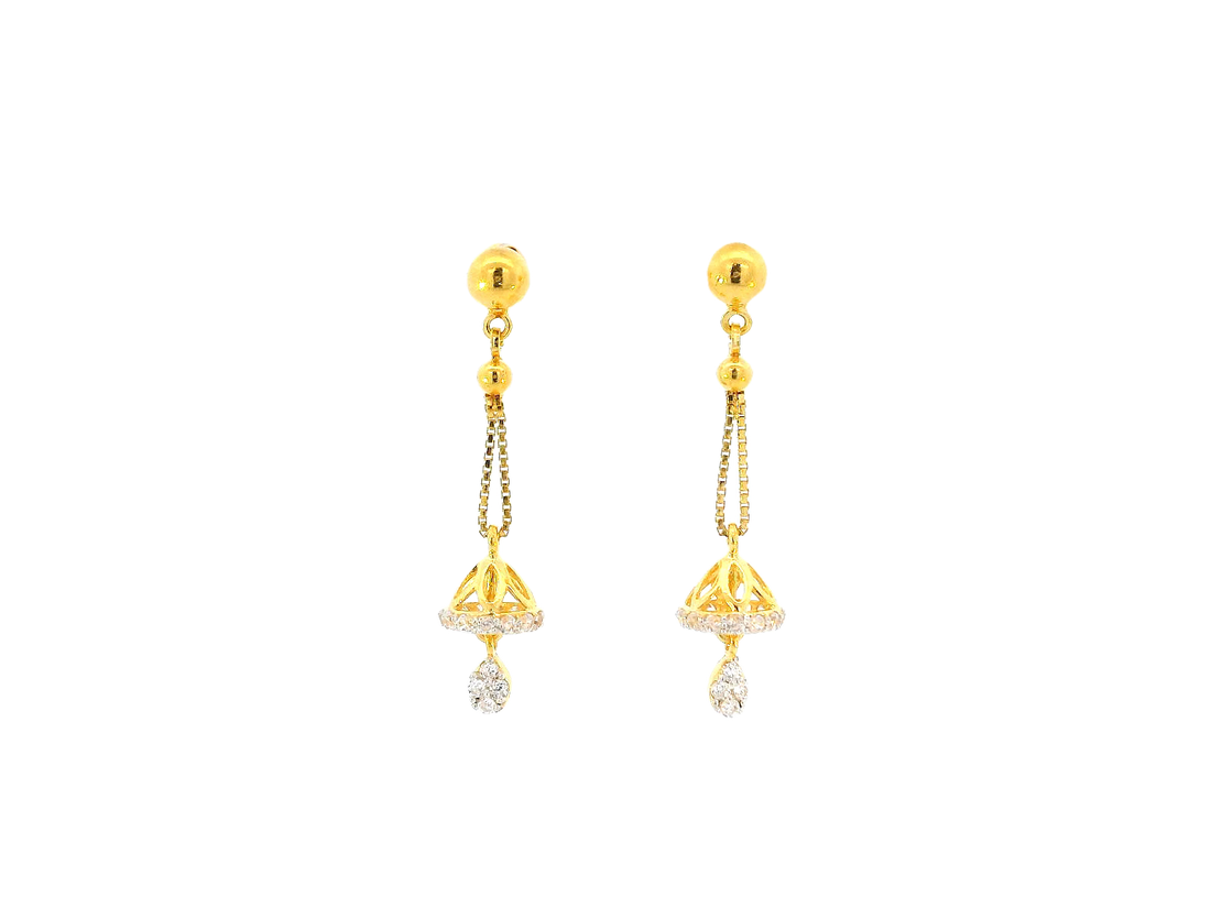 22k Gold Hanging Earrings with Bell Drop Design
