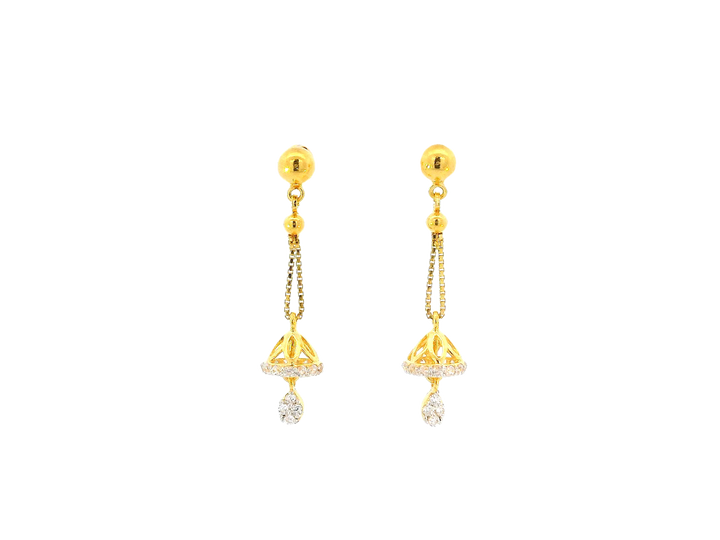 22k Gold Hanging Earrings with Bell Drop Design
