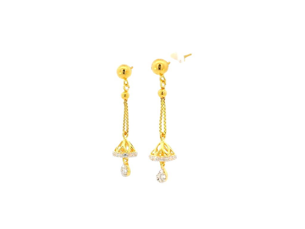 22k Gold Hanging Earrings with Bell Drop Design