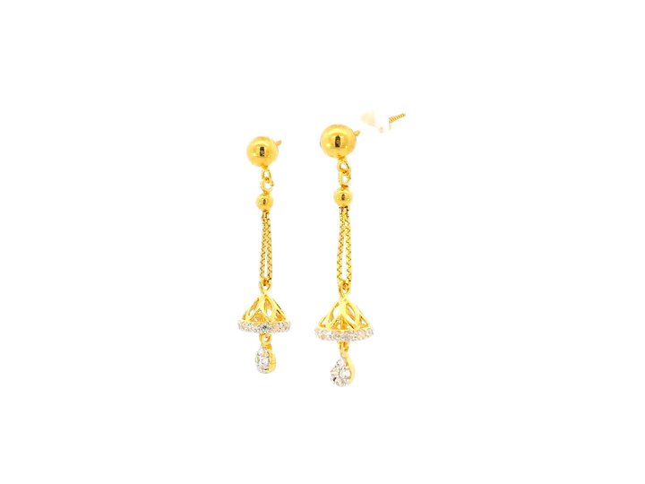 22k Gold Hanging Earrings with Bell Drop Design