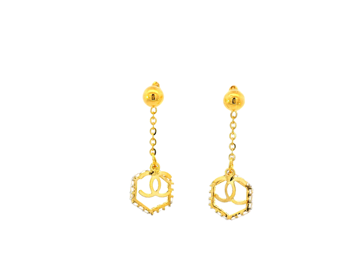 22k Gold Hanging Earrings with Chain Design and Cubic Zirconia