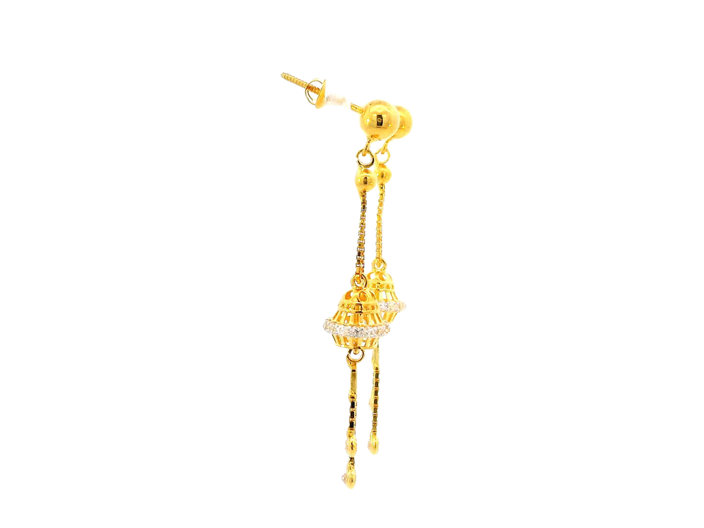 22k Gold Hanging Earrings with Cubic Zirconia