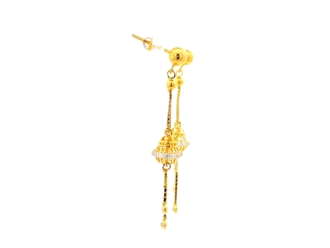 22k Gold Hanging Earrings with Cubic Zirconia