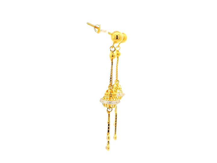 22k Gold Hanging Earrings with Cubic Zirconia