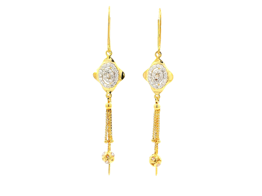 22k Gold Hanging Earrings with Cubic Zirconia