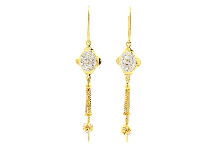 22k Gold Hanging Earrings with Cubic Zirconia