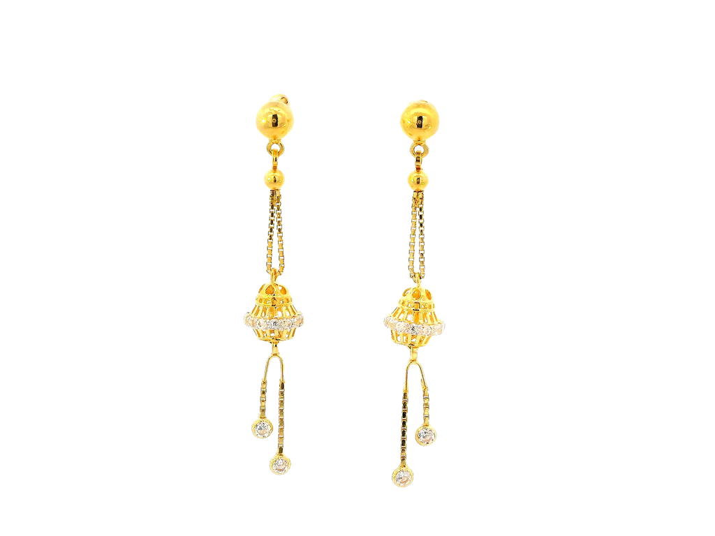 22k Gold Hanging Earrings with Cubic Zirconia