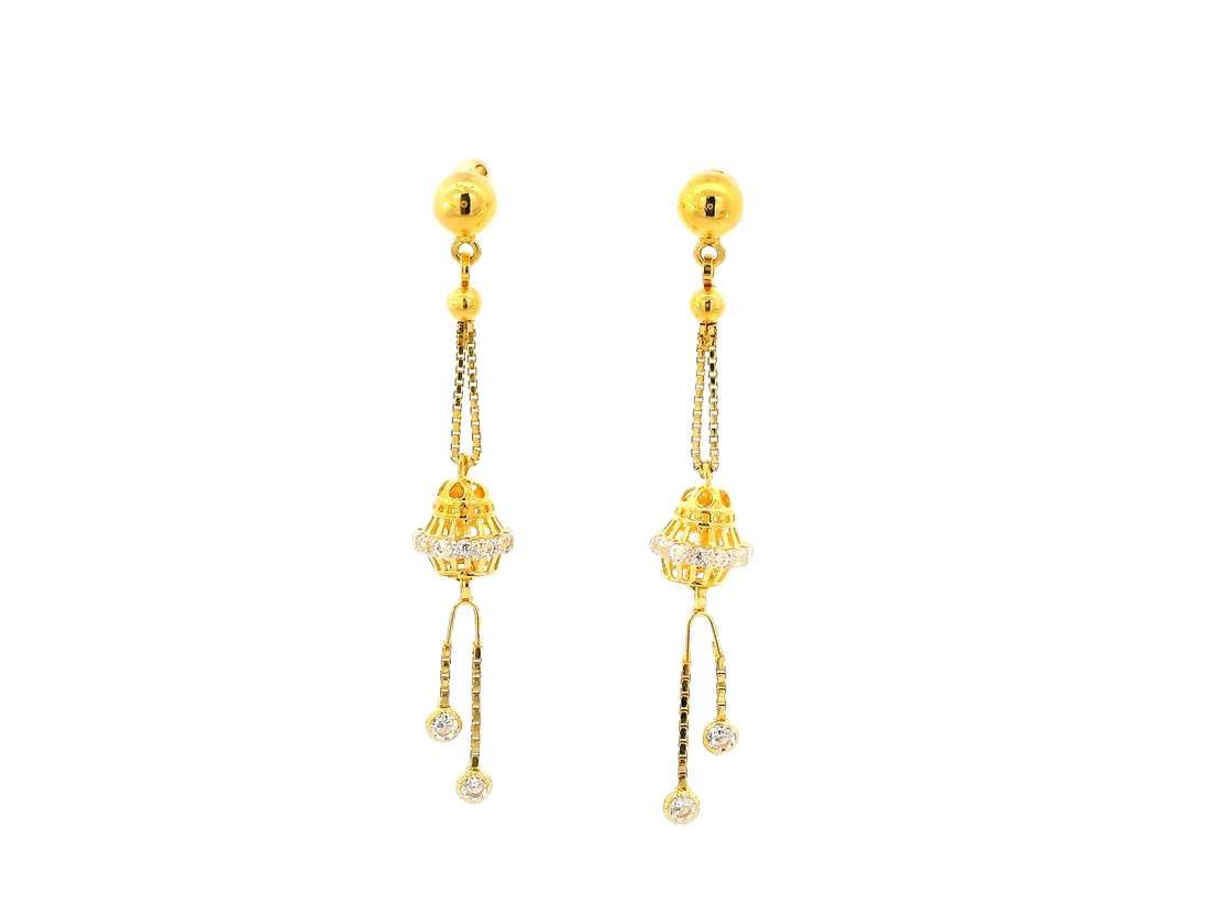 22k Gold Hanging Earrings with Cubic Zirconia