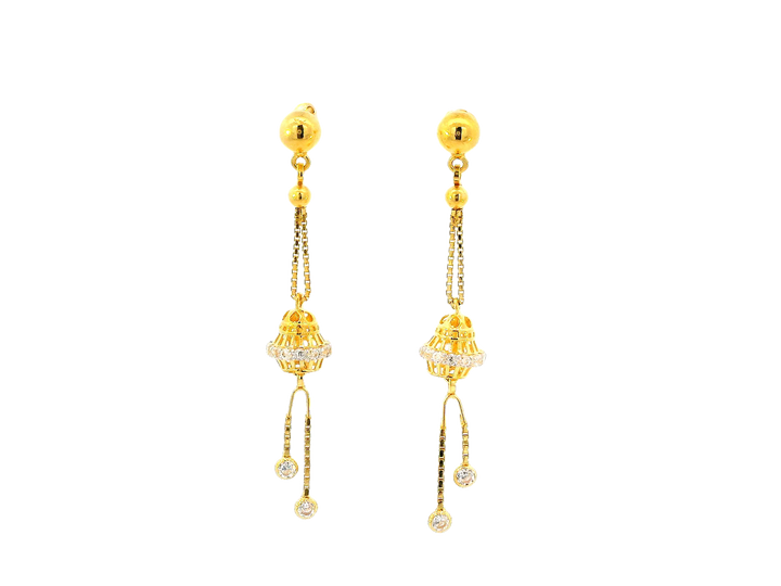 22k Gold Hanging Earrings with Cubic Zirconia